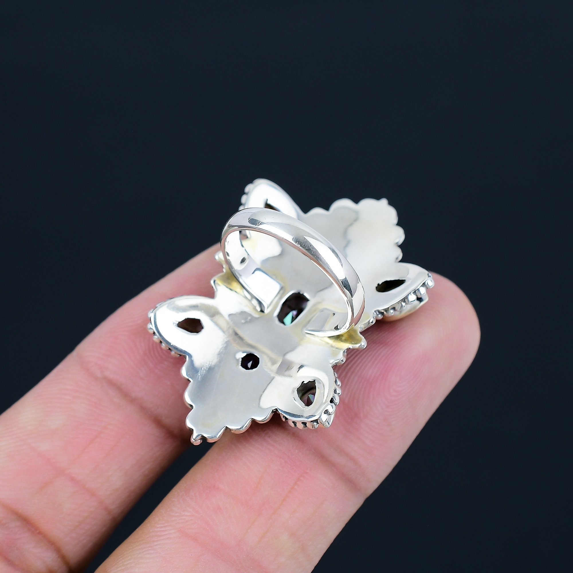 Anello In Argento 925 Con Topazio Mistico Arcobaleno – Fuoco – Misura 8 – Nuovo Turtleland - Foto 3