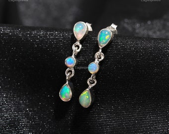 Natural Ethiopian Opal Gemstone Earrings, Drop & Dangle Earrings, 925 Sterling Silver Jewelry, Engagement Gift, Earrings For Wife