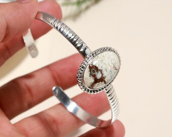 Sterling Silver Wild Horse Gemstone Cuff Bracelet