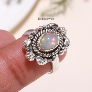 Ethiopian Opal Ring, 925 Sterling Silver Ring, Statement Ring, Oval Shaped Ring, Boho Handmade Jewelry, Elegant Ring, Women Silver Ring