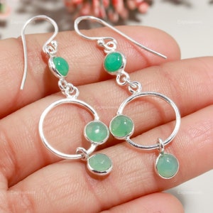 Elegant Green Onyx Earrings, Gemstone Earrings, Green Drop & Dangle Earrings, 925 Silver Plated Jewelry, Anniversary Gift, Earrings For Love