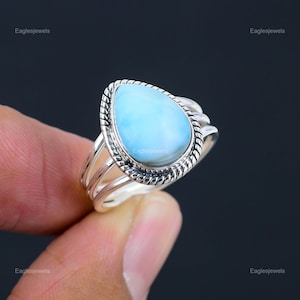 Larimar Ring, 925 Sterling Silver Ring, Bohemian Ring, Handmade Larimar Jewelry, Gemstone Silver Ring, Dominican Republic Ring, Gift For Her