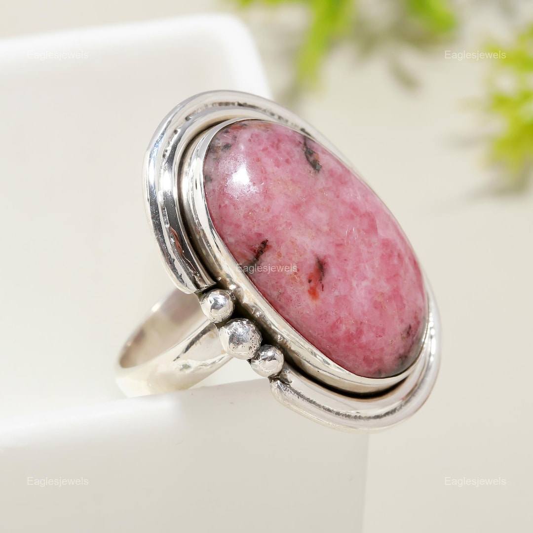 Oval Rhodonite Ring, Pink Gemstone, 925 Sterling Silver - Etsy