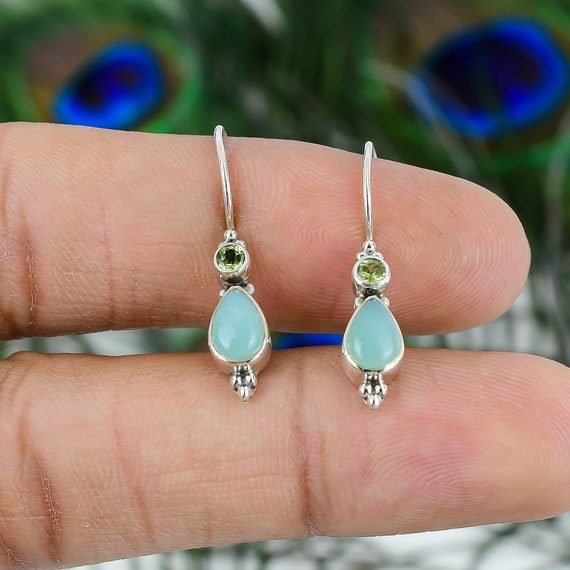Boucles D'oreilles En Argent Avec Chrysoprase Et Péridot Véritables - Neuf Sans Emballage