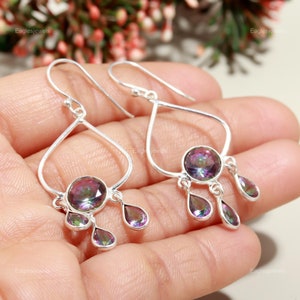 Elegant Mystic Topaz Earrings, Gemstone Earrings, Red Drop & Dangle Earrings, 925 Silver Plated Jewelry, Wedding Gift, Earrings For Love