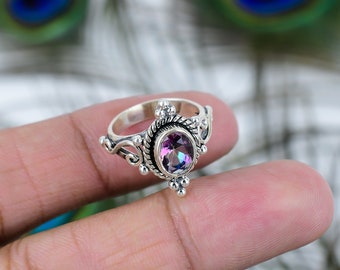 Mystic Rainbow Topaz Ring - 925 Sterling Silver Ring - Eternity Ring- Designer Sieraden Ring - Statement Ring - Huwelijkscadeau voor haar & Love~