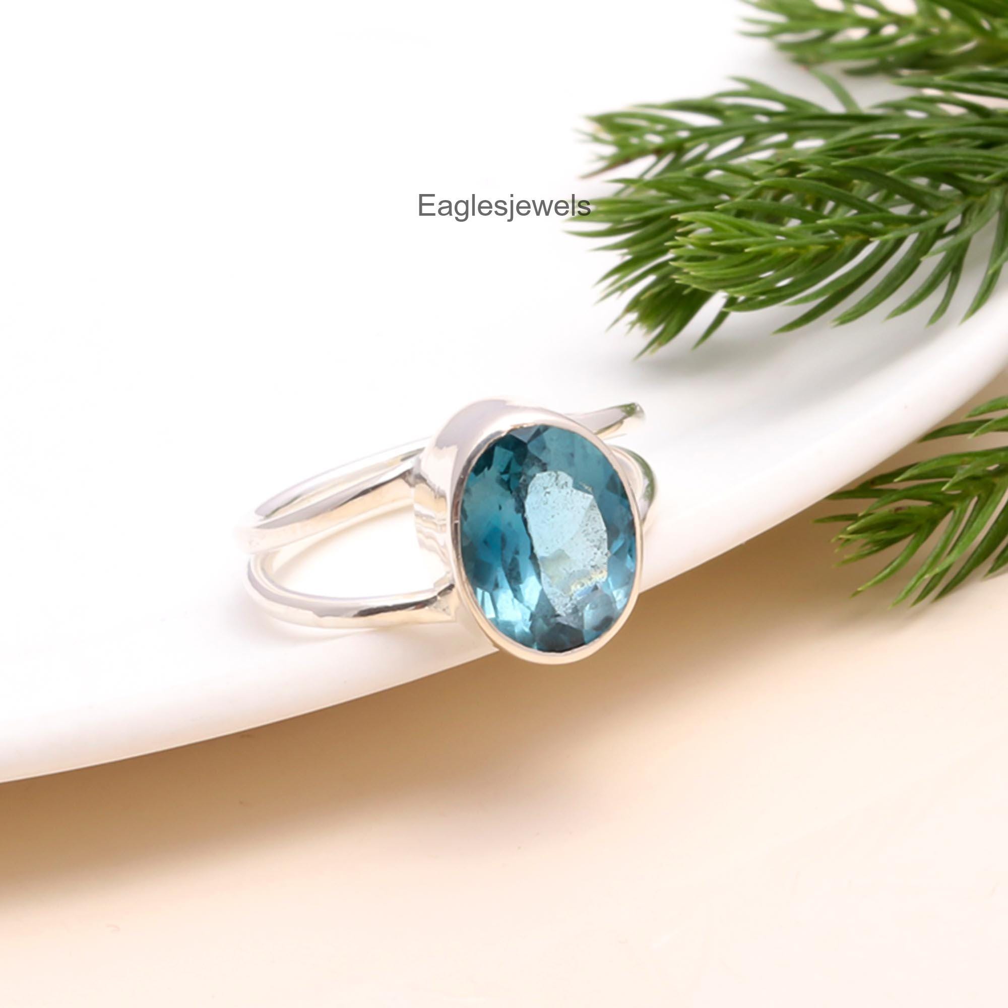 Anello Artigianale In Argento 925 Con Topazio Blu Svizzero – Fatto A Mano, Taglia 10