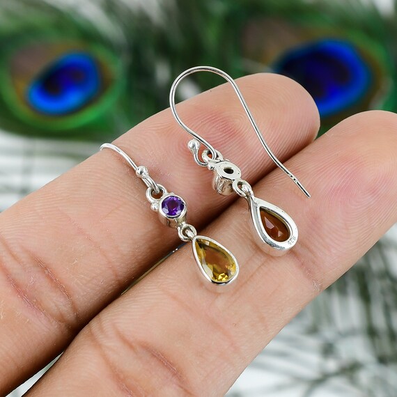 Boucles D'oreilles Pendantes En Citrine – Crochets Argent 925, Neuves Avec étiquettes