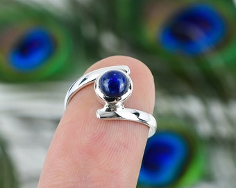 Natural Lapis Lazuli Ring, 925 Sterling Silver Ring, Handmade Silver Ring, Round Lapis Lazuli Ring, Designer Ring, September Birthstone Ring