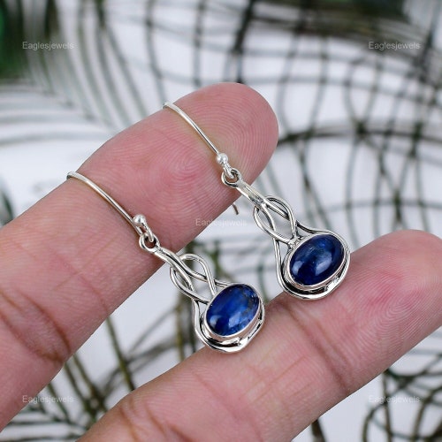 Boucles d'oreilles pendantes en cyanite, bijoux pendants en argent sterling