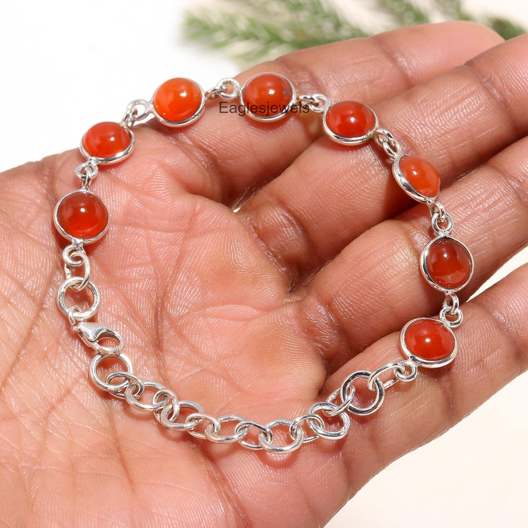 Natural Carnelian Bracelet, Orange Gemstone Bracelet, Chain