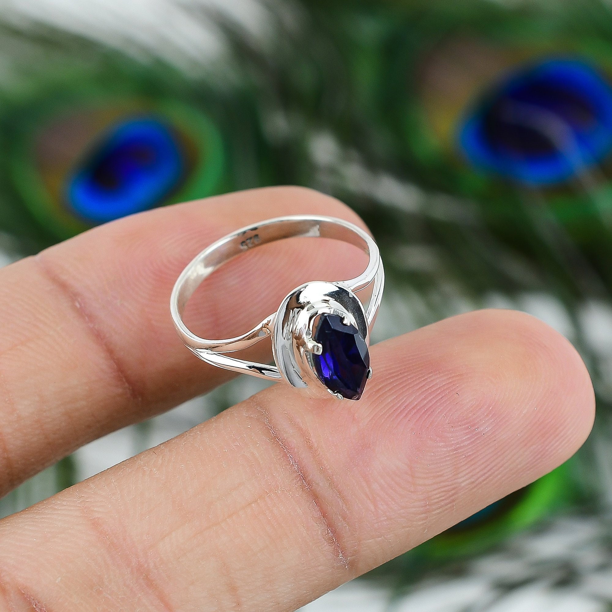 Faceted Iolite Topaz Peridot Round Oval Gemstone Unisex Ring - 925