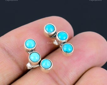 Turquoise Stud Earrings: 925 Sterling Silver Gemstone Jewelry