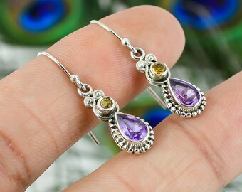 Orecchini pendenti in argento sterling placcato oro con citrino