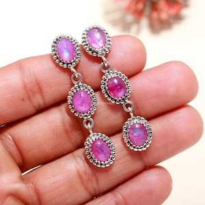 Rare Pink Moonstone Earrings, Pink Gemstone Earrings, Drop & Dangle Earrings, 925 Sterling Silver Jewelry, Wedding Gift, Earrings For Mother