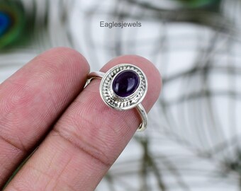 Sterling Silver Amethyst Ring, February Birthstone, Bezel Setting