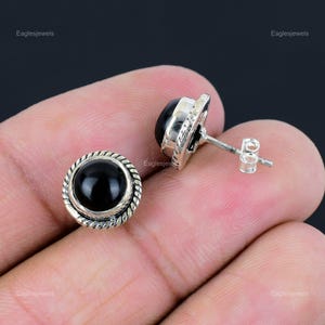 Black Onyx Stud Earrings, 925 Sterling Silver Jewelry