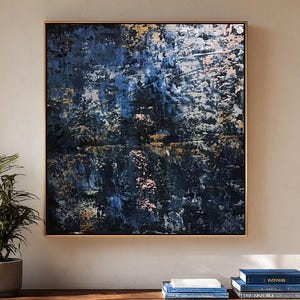 Blue and Gold Abstract Textured Canvas, Original Modern Handmade Painting for Living Room, Large Contemporary Wall Art Home Decor