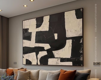 Beige Black Wabi Sabi Canvas Wall Art, Modern Minimalist Black Artwork On Canvas, Neutral Tones Wall Decor, Boho Bedroom Wall Painting