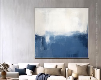 Blue & Grey Abstract Painting On Canvas, Large Contemporary Artwork On Canvas, Modern Blue Wall Art For Living Room, Unstretched Art AN1530