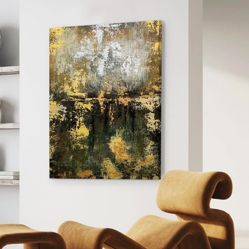 Extra Large Painting on Canvas, Original Canvas Art, Large Wall Art, Black Green & Gold Wall Art, Living Room Decor, Modern Wall Art, shops B00004