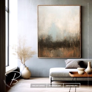 Oversized Scandinavian Canvas Wall Art, Grey & Brown Painting On Canvas, Unique Kitchen Area Artwork, Contemporary Roll Up Canvas Room Art