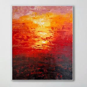 Red Orange Sunset Abstract Painting, Original Textured Wall Art, Large Canvas Art, Modern Home Decor, Living Room Art, Office Wall Decor