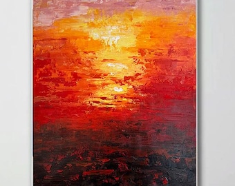 Rot Orange Sonnenuntergang abstrakte Malerei, Original strukturierte Wandkunst, Große Leinwand, Moderne Wohnkultur, Wohnzimmer Kunst, Büro Wand Dekor