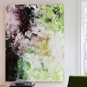 Green Black Abstract Original Painting, Heavy Texture Handmade Canvas Art for Living Room, Modern Contemporary Wall Decor