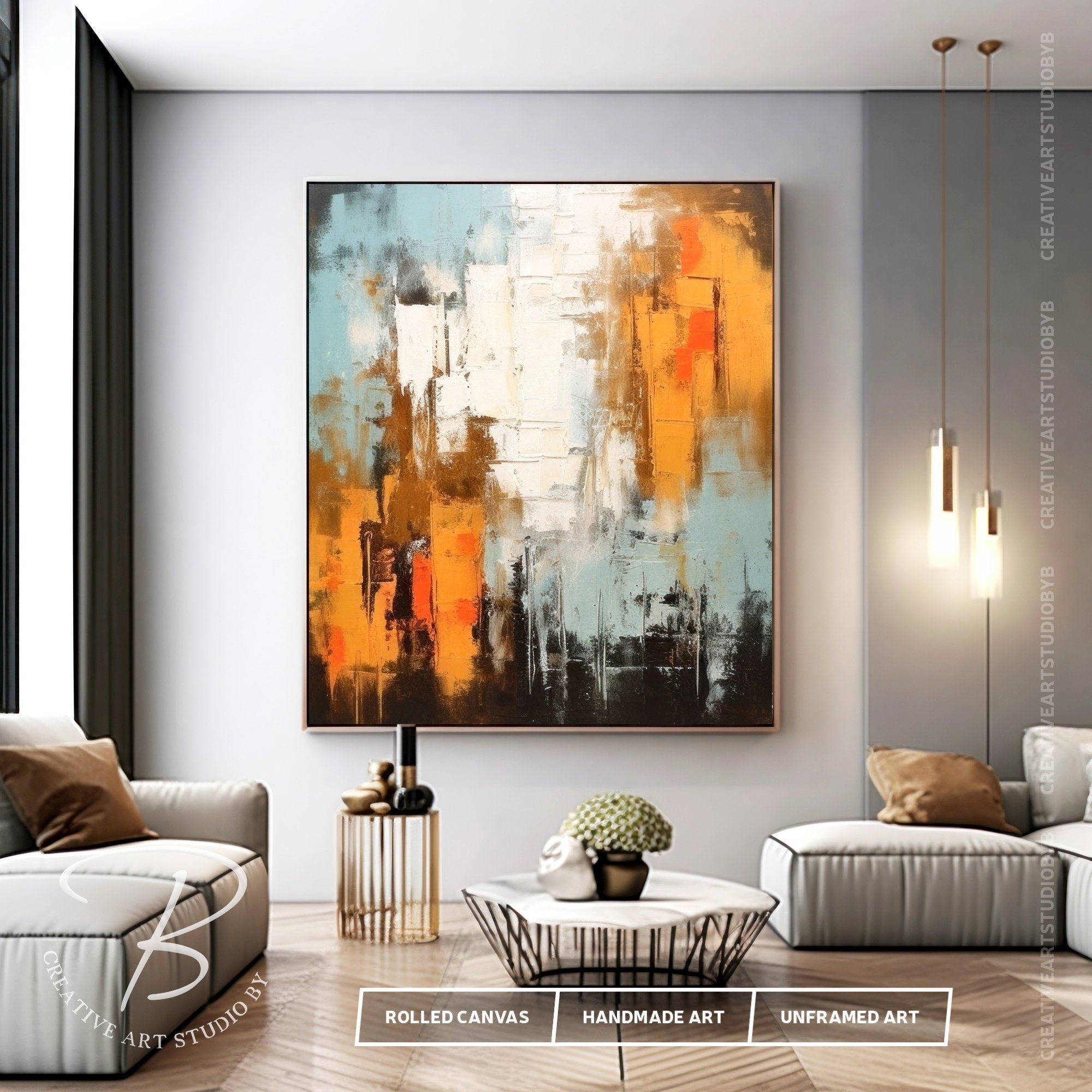 Abstract Wall Art for Boho Room, Minimalist Textured Painting on Canvas