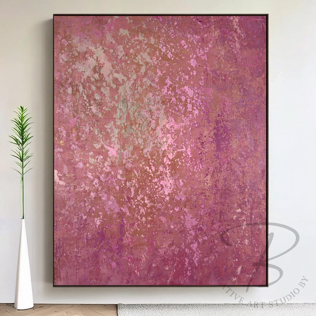 Textured Pink and Gold Wall Art, Original Abstract Acrylic Painting ...