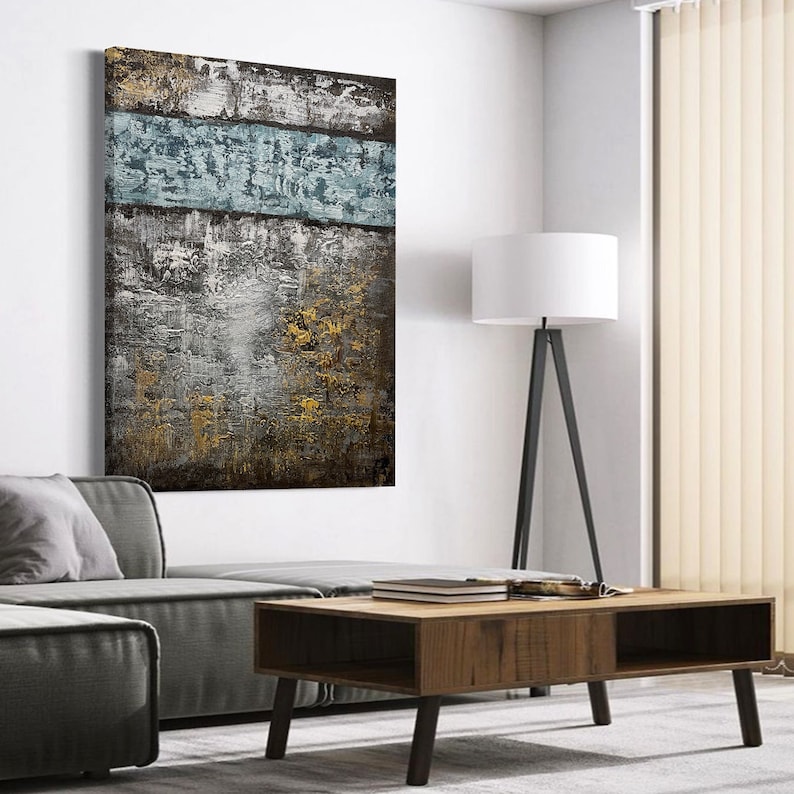Abstract Acrylic Painting, Large Original Painting, Modern Living Room Wall Art, Large Oil Painting, Black & Gold Textured Wall Art, B00028