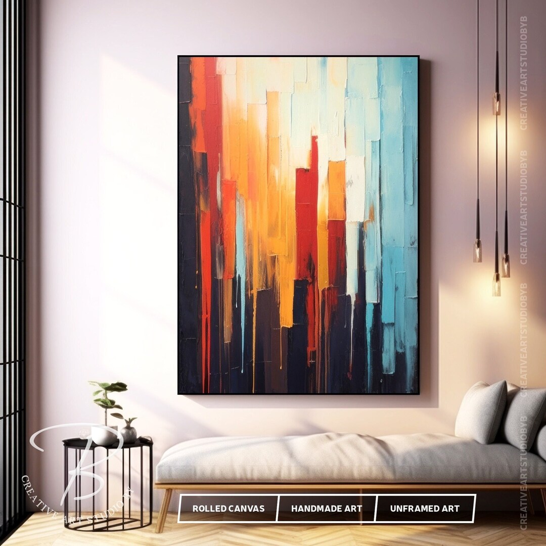 Orange Abstract Painting for Sale, Large Textured Wall Art, Modern ...
