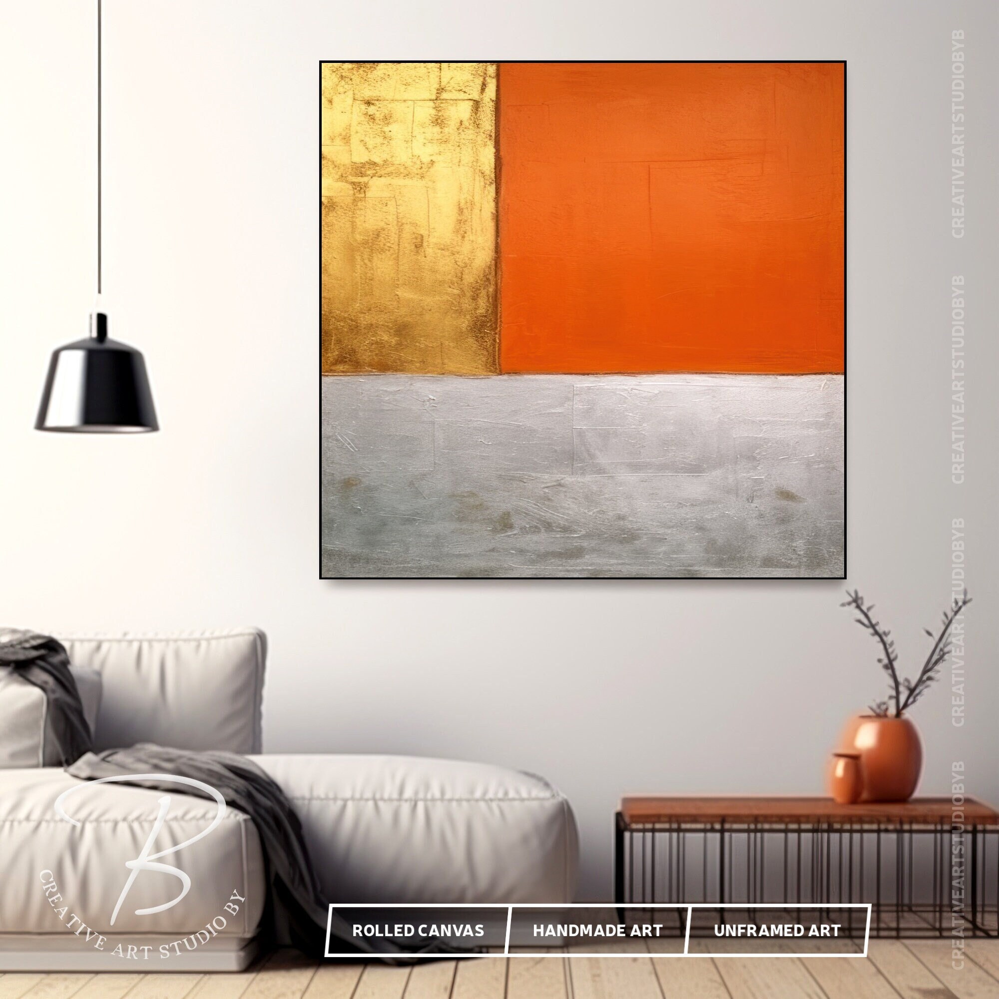 Hand-painted Orange & Gold Texture Wall Art Minimalist - Etsy