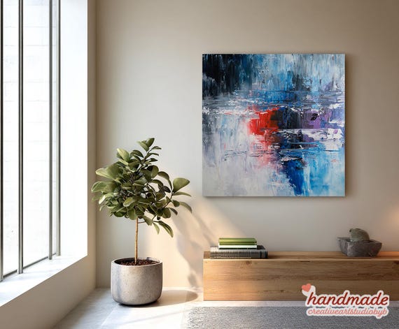 抽象画　青と赤 抽象画青と赤