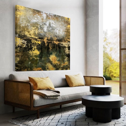 Extra Large Painting on Canvas, Original Canvas Art, Large Wall Art, Black Green & Gold Wall Art, Living Room Decor, Modern Wall Art, shops B00004