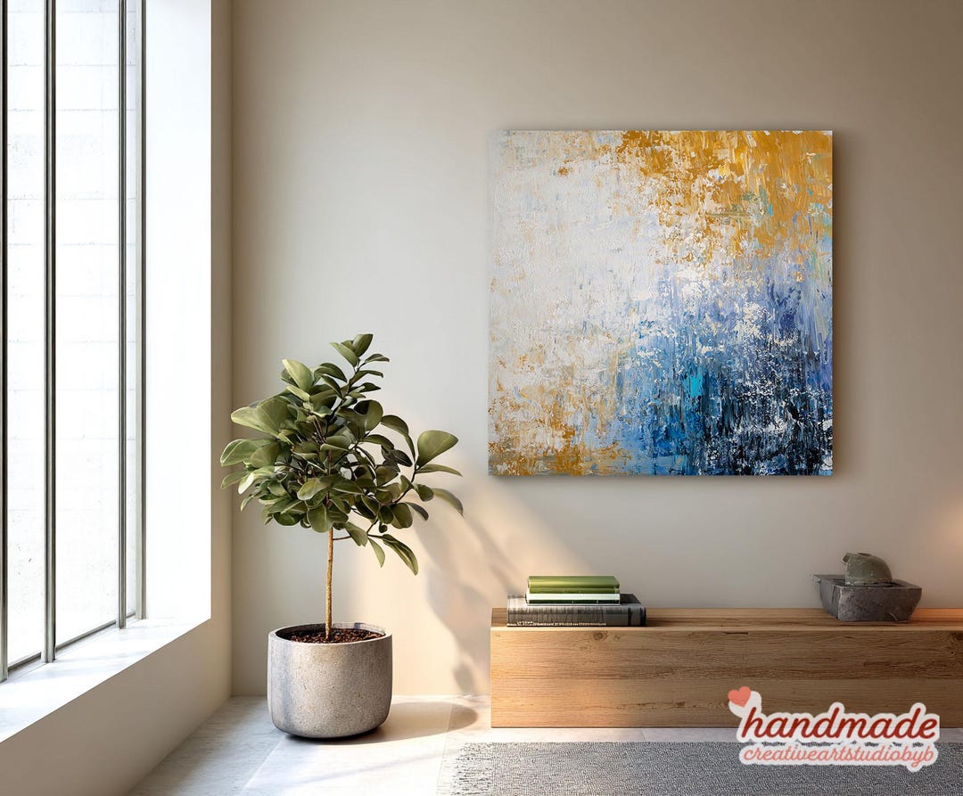 Blue and Yellow Abstract Wall Art – Modern Textured Painting on Canvas ...