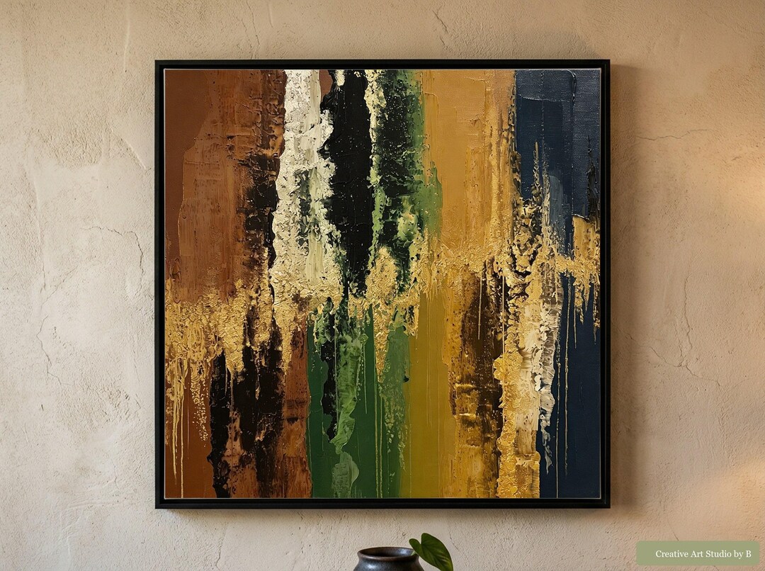 Gold Leaf Palette Knife Abstract Expressionism Living Room Canvas Art ...