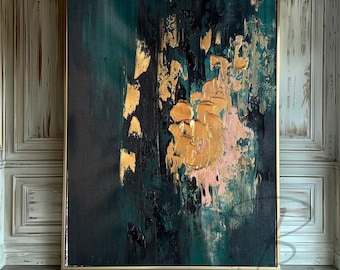Emerald Gold Modern Wall Art, Original Textured Abstract Painting on Canvas, Luxury Dark Green Artwork for Living Room or Bedroom