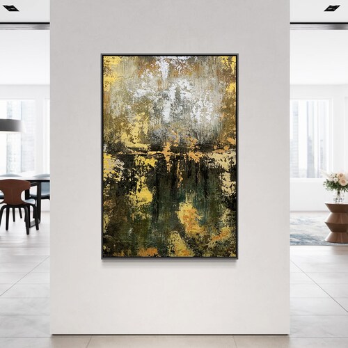 Extra Large Painting on Canvas, Original Canvas Art, Large Wall Art, Black Green & Gold Wall Art, Living Room Decor, Modern Wall Art, shops B00004