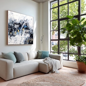 Peinture abstraite bleue et blanche, toile texturée faite main, pour salon et bureau à domicile, style maison moderne, oeuvre d&#39;art murale originale