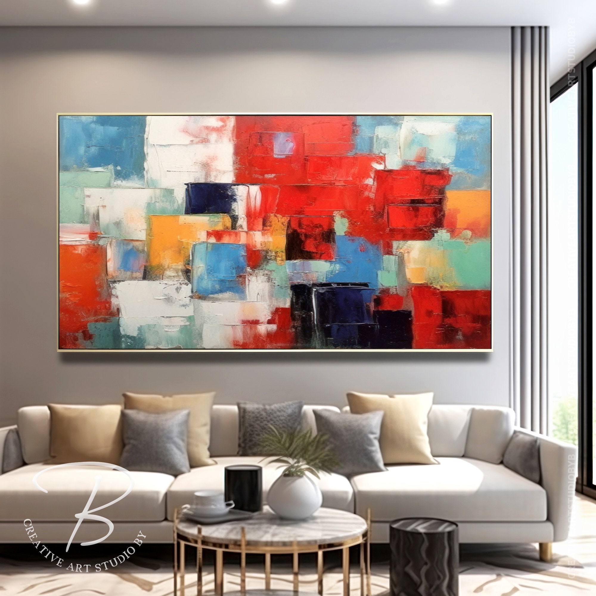 Extra Large Modern Abstract Art Red Blue Fancy Palette Knife - Etsy