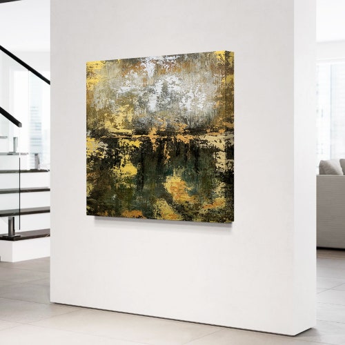Extra Large Painting on Canvas, Original Canvas Art, Large Wall Art, Black Green & Gold Wall Art, Living Room Decor, Modern Wall Art, shops B00004