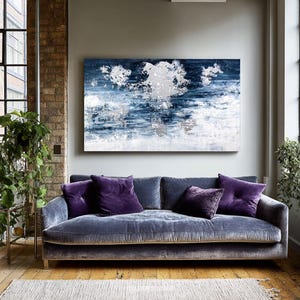 Blue and White Abstract Painting, Textured Handmade Canvas Art, for Living Room and Bedroom, Modern Home Style, Original Wall Art