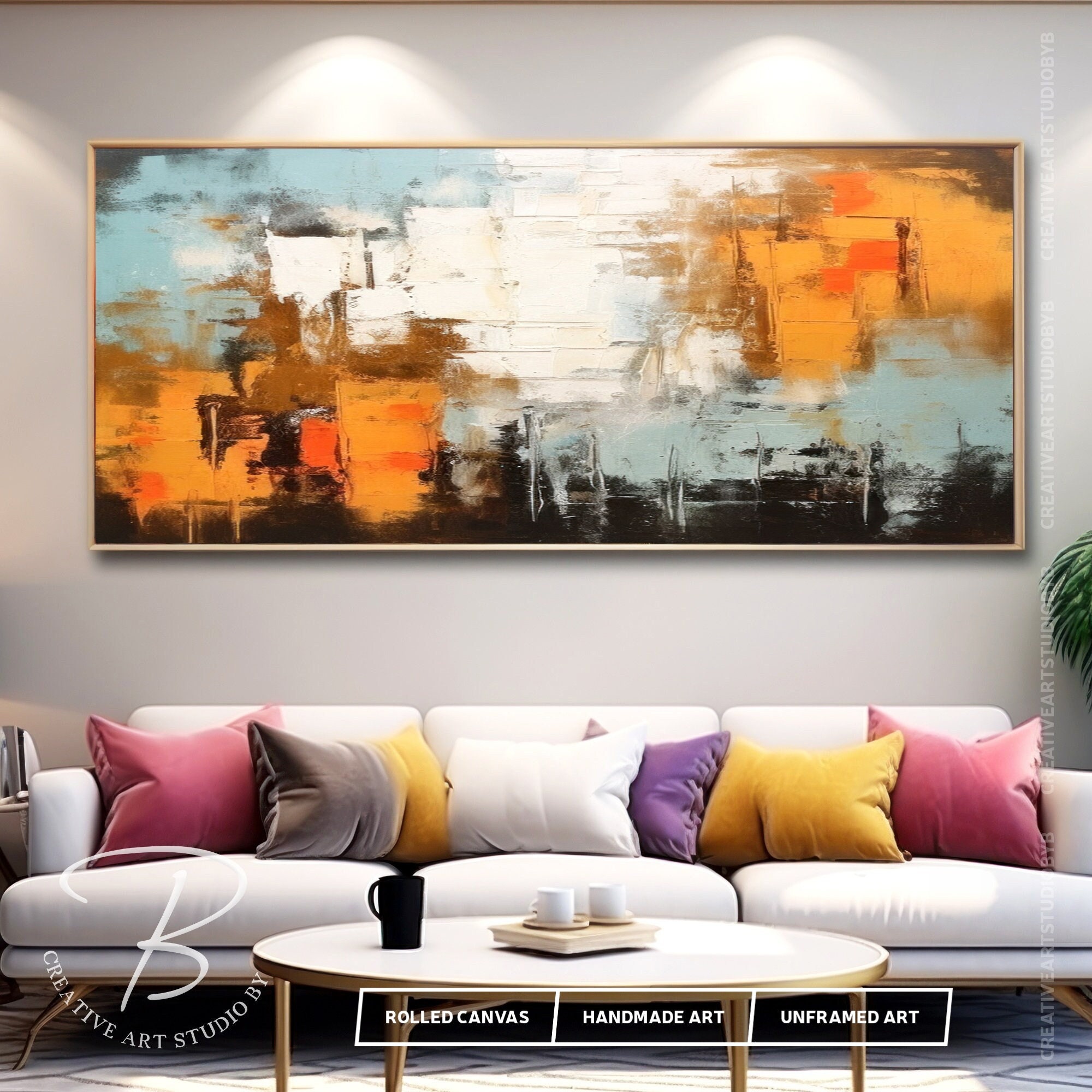 Abstract Wall Art for Boho Room, Minimalist Textured Painting on Canvas