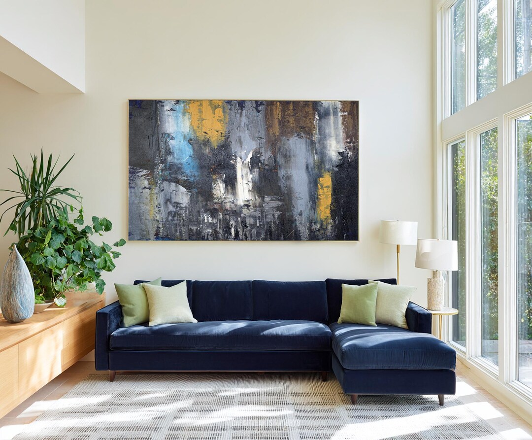 Blue and Yellow Abstract Painting, Handmade Canvas Art, Original ...