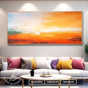 Large Abstract Painting On Canvas, Hand-Painted Wall Decoration, Minimal Orange & Yellow Art, Amazing Sunrise View Art, Roll Up Canvas Art
