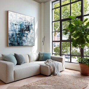 Peinture abstraite bleue et blanche, oeuvre d&#39;art sur toile texturée faite main, pour le salon et le bureau à domicile, style maison moderne, oeuvre d&#39;art murale originale