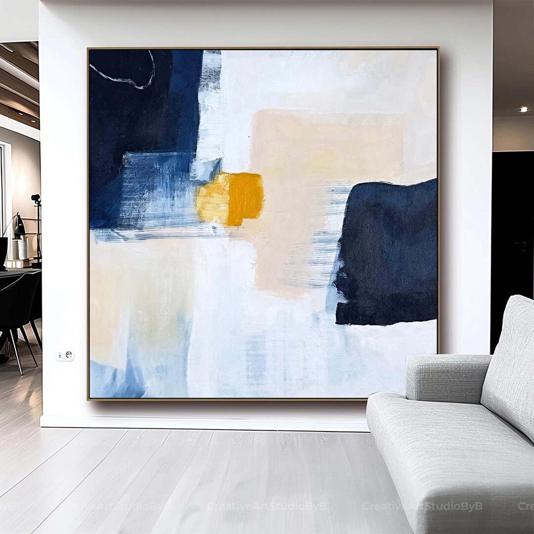 Navy Blue Abstract Wall Art for Sale, Large Modern Painting on Canvas ...