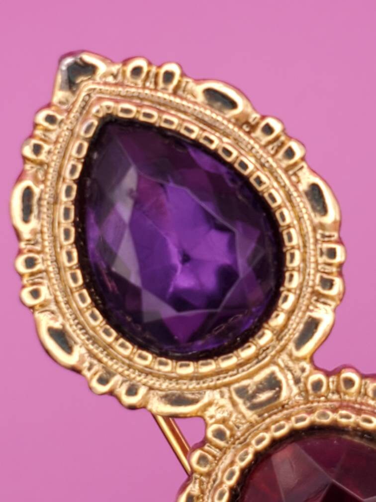 Vintage Red and Purple Hat Society Colored Brooch Estate Sale Etsy